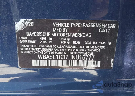 2017 BMW 320I from USA, damaged, VIN WBA8E1G37HNU16777
